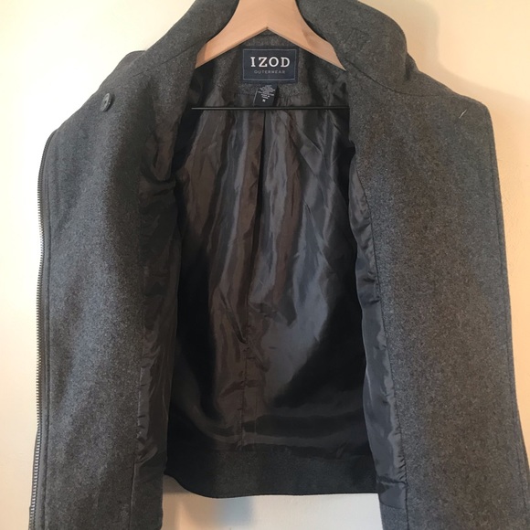 Izod Outerwear Wool Blend Motorcycle Jacket, Gray - Picture 13 of 16